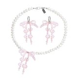 Pre-order ~ Gift Set // Double Bow Pearl Necklace & Earrings in Pink Opal