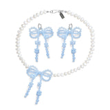 Pre-order ~ Gift Set // Double Bow Pearl Necklace & Earrings in Blue Opal