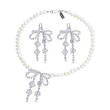 Pre-order ~ Gift Set // Double Bow Pearl Necklace & Earrings in Clear Crystal