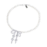 Double Bow Pearl Necklace ~ Crystal