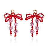 Double Bow Earrings ~ Red & Pink