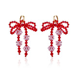 Double Bow Earrings ~ Red & Pink ~ Gold or silver hoops