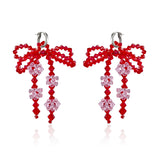Double Bow Earrings ~ Red & Pink
