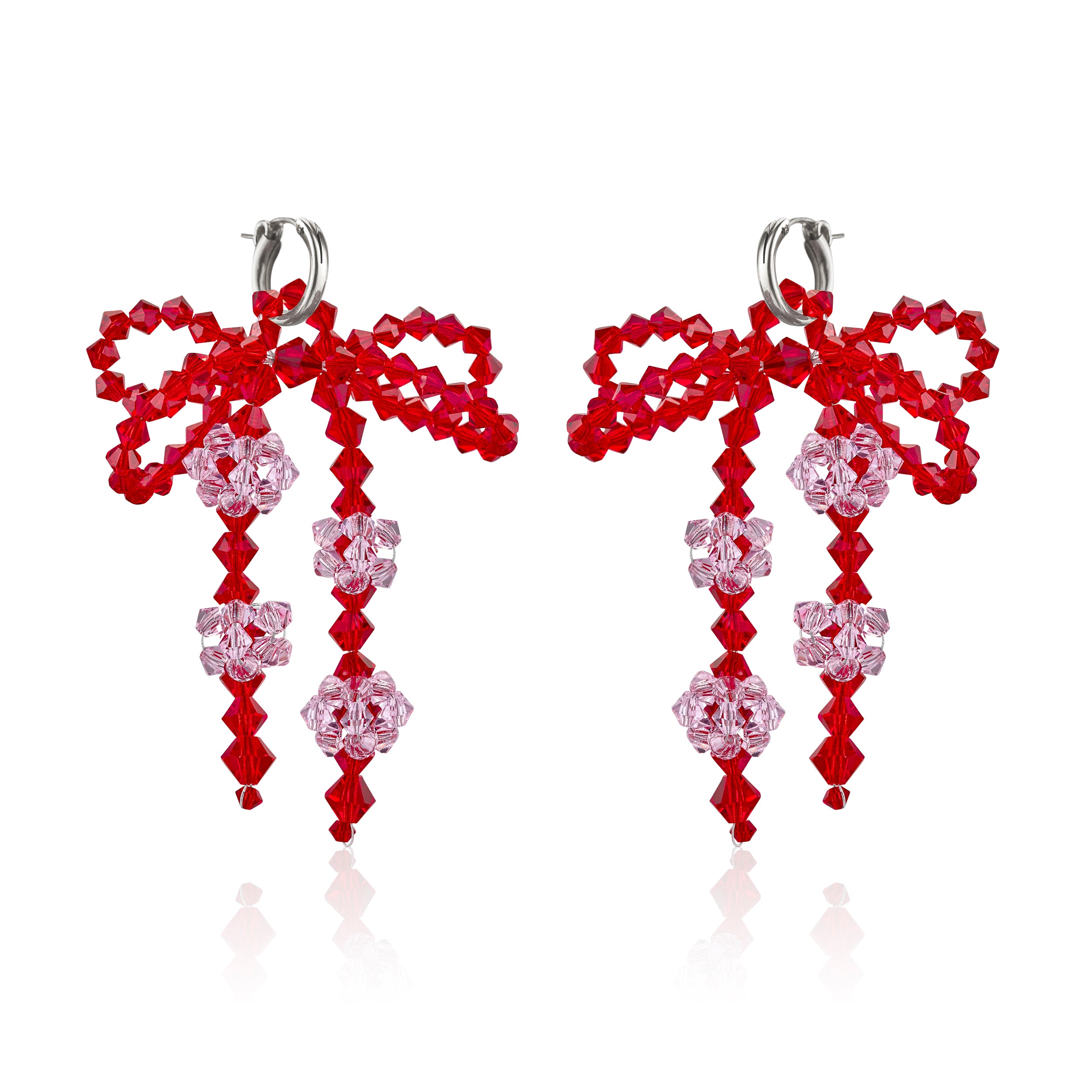 Double Bow Earrings ~ Red & Pink
