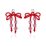 Double Bow Earrings ~ Red & Pink ~ Gold or silver hoops