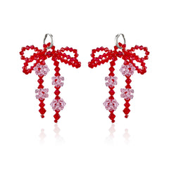 Double Bow Earrings ~ Red & Pink ~ Gold or silver hoops