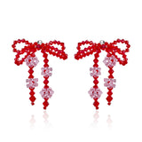 Double Bow Earrings ~ Red & Pink