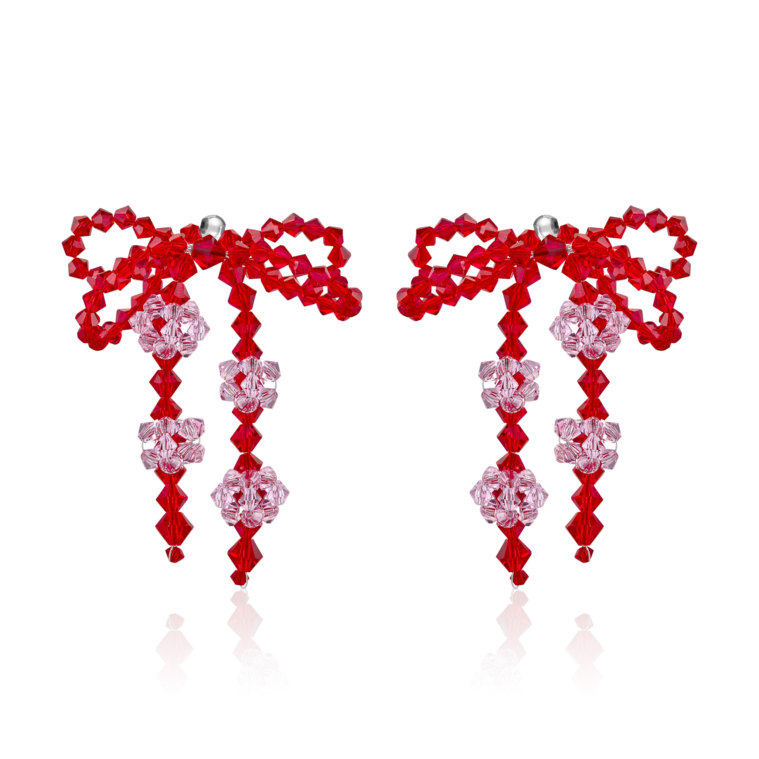 Double Bow Earrings ~ Red & Pink
