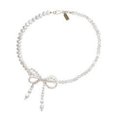 Double Bow Pearl Necklace ~ Gold or Silver
