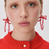 Double Bow Earrings ~ Red & Pink