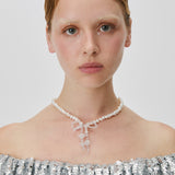 Double Bow Pearl Necklace ~ Crystal
