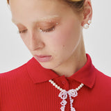 Double Bow Pearl Necklace ~ Pink Opal