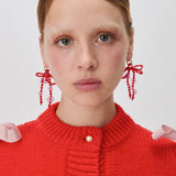 Double Bow Earrings ~ Red & Pink