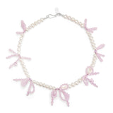 Multi Bow Crystal & Pearl Necklace ~ Pink Opal