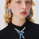 Pre-order ~ Gift Set // Double Bow Pearl Necklace & Earrings in Blue Opal