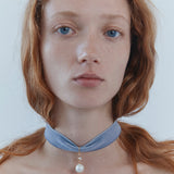 The Martha Necklace - Dusty Blue Velvet